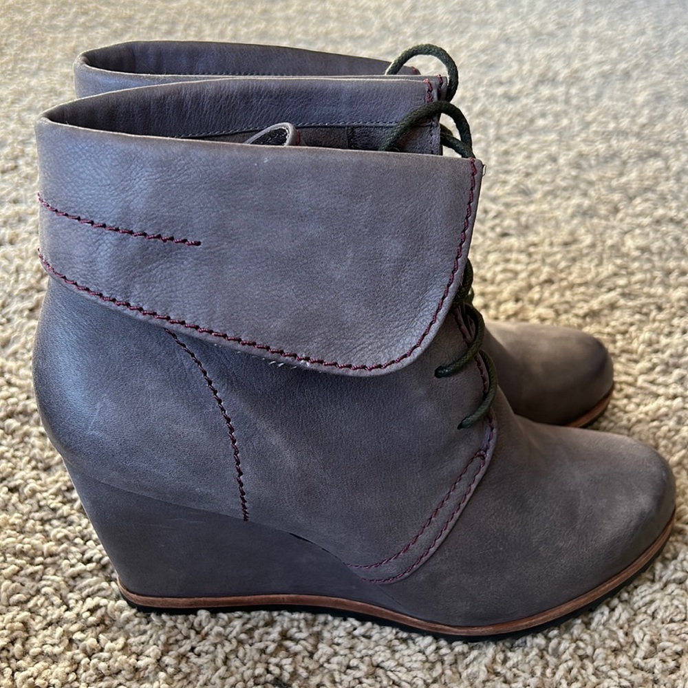 biala Gray Wedge Leather Booties